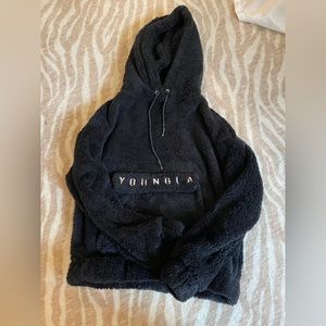 YoungLA 538 kangaroo teddy fleece hoodie in black size medium